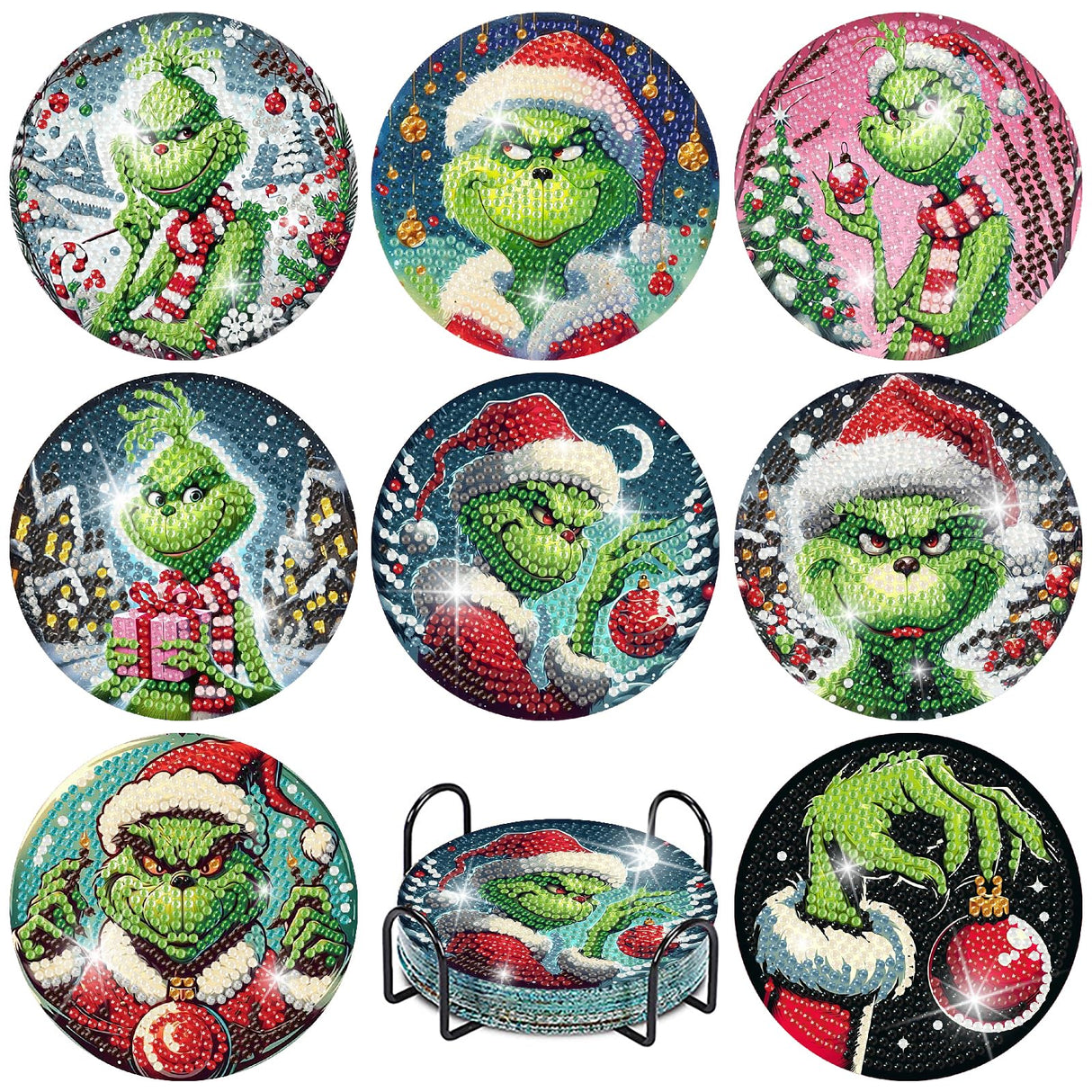 Yijingtop 8 Pcs Christmas Diamond Painting Coasters Kits with Holder,DIY Xmas Diamond Art Coaster Kits for Adults,Christmas Diamond Art Kits for Adults for Home Wall Decor Yijingtop