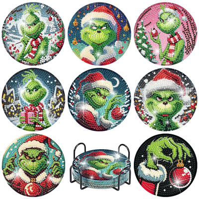 Yijingtop 8 Pcs Christmas Diamond Painting Coasters Kits with Holder,DIY Xmas Diamond Art Coaster Kits for Adults,Christmas Diamond Art Kits for Adults for Home Wall Decor