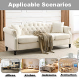 amervanito 2 Piece Modern Beige Velvet 79" 3-Seater Sofa Sets, Chesterfield Button Tufted Nailhead Combination Couch with 4 Pillows, Trimming Curved Backrest & Rolled Arm Sofa for Living Room amervanito