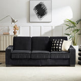 83.86" Couch Sofa with Extra Deep Seat, Modern Corduroy Fabric Sofa Cloud Couch with 2 Cup Holders, Comfy Upholstered 3 Seater Sofa Bed Couches for Living Room, Apartment, Office, Black SLEERWAY