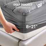 SLEEP ZONE Grey Waterproof Mattress Pad Full Size, Premium Soft Embossed Mattress Topper, Quilted Fitted Mattress Protector Cover with Elastic Deep Pocket (Grey, Full) SLEEP ZONE