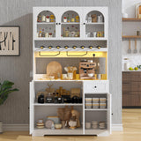 kepptory 72" Coffee Bar Cabinet w/Large Acrylic Wine Display Areas and LED, Wine Bar Cabinet with Long Rack, Storage Hutch, Faux Marble Countertop, for Home Dining Room Kitchen, White kepptory