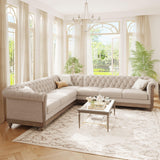 Ball & Cast 104" Sectional Couch L Shape Sofa W/Wood Legs,Leather Corner Couch W/Tufted Backrest & Metal Rivets,6 Seat Sofa W/Rolled Arm,for Living Room,Apartment,Office,Beige Ball & Cast