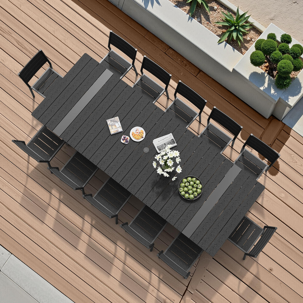 Pellebant 13 Piece Patio Table and Chairs Set for 12, Aluminum Outdoor Dining Set with Umbrella Hole, Stackable Dining Chairs & 114" Dining Table, Brown Pellebant