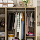 Homsee 8 Door Wardrobe Armoire Closet, Bedroom Cabinet Armoire with Rattan Doors, 5 Drawers, 2 Hanging Bars, Top Cabinets & Shelves, Light Brown Homsee