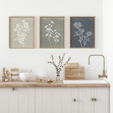 Framed Boho Wall Art Set of 4 for Wooded Minimalist Botanical Print Wall Art for Rustic Vintage Farmhouse Home Kitchen Wall Decor (Brown, 12x16) Liswit