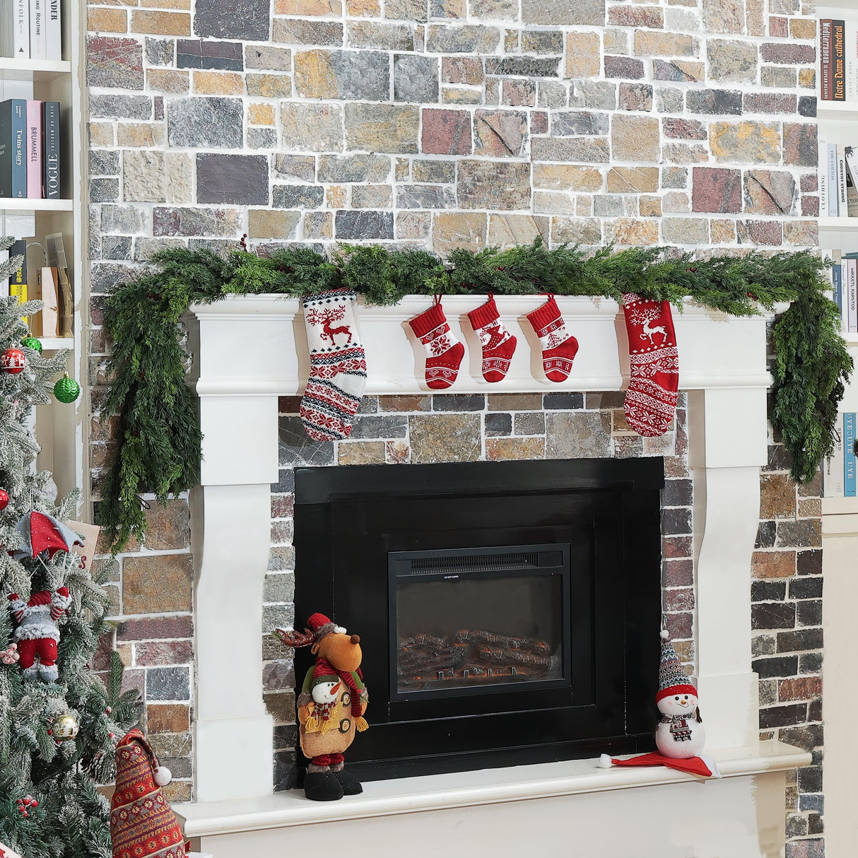 6 Feet Artificial Christmas Garland - Real Touch Cedar Garland - Christmas Decorations for Table,Fireplace,Mantle,Wall, Indoor Outdoor -Garland for Christmas Decorations - Free Battery LED Lights WHANLEY L&Q