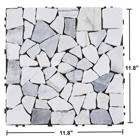 PURE ERA Natural Real Stone Interlocking Floor Deck Tiles Indoor Outdoor Use 12"x12" (4Pcs, 4 sq. Ft, Sliced Grey and White)- Great Upgrade to Patio Backyard Pathway PURE ERA
