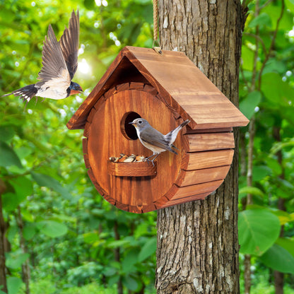 Set of 2 MIXUMON Bird Houses for Outside, Outdoor 2 Bird House Room for 2 Bird Families Bluebird Finch Cardinals Hanging Birdhouse for Garden