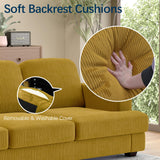 WiberWi 87 inch Couches for Living Room, Comfy 3 Seater Sofa with Deep Seat, Modern Corduroy Couch with Wide Armrests, Upholstered Backrests with Removable Cover, Mustard WiberWi