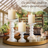 Wood Candle Holders for Pillar Candles (Set of 3) Tall Large Rustic Pillar Candlestick Stands - Fits Both 4 inch and 3 inch Wide Pillar Candles - Modern Farmhouse Decor (Antique White) My Fancy Farmhouse
