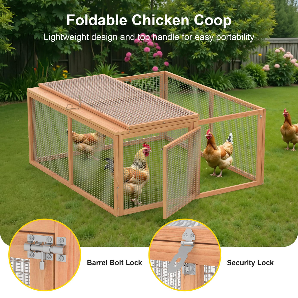 GOJOOASIS Wooden Chicken Coop Pen Folding Rabbit Run Portable Chicken Cages for Outside Chicken Enclosure Outdoor Duck Coop with 2 Accesses & Ventilating Wire for Garden Backyard (Wood) GOJOOASIS