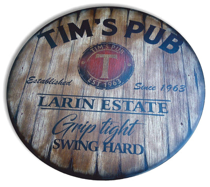 Personalized Table Top Inspired by Old Whiskey & Wine Barrel Lids, Custom Gifts for Men, Rustic Living Room Home Bar Man Cave Wood Furniture, Size 16/20/24/30/36/40/42/46 Inch