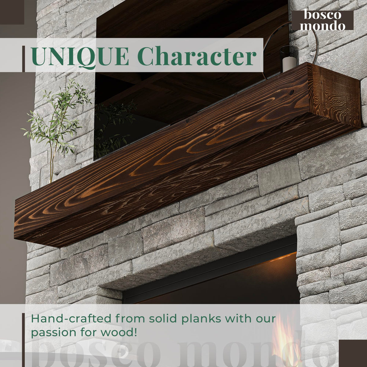 BoscoMondo Fireplace Mantel, Handcrafted Rustic from Solid Pine, Wall-Mounted Floating Farmhouse Shelf - 8"x6", 72" Brown BoscoMondo