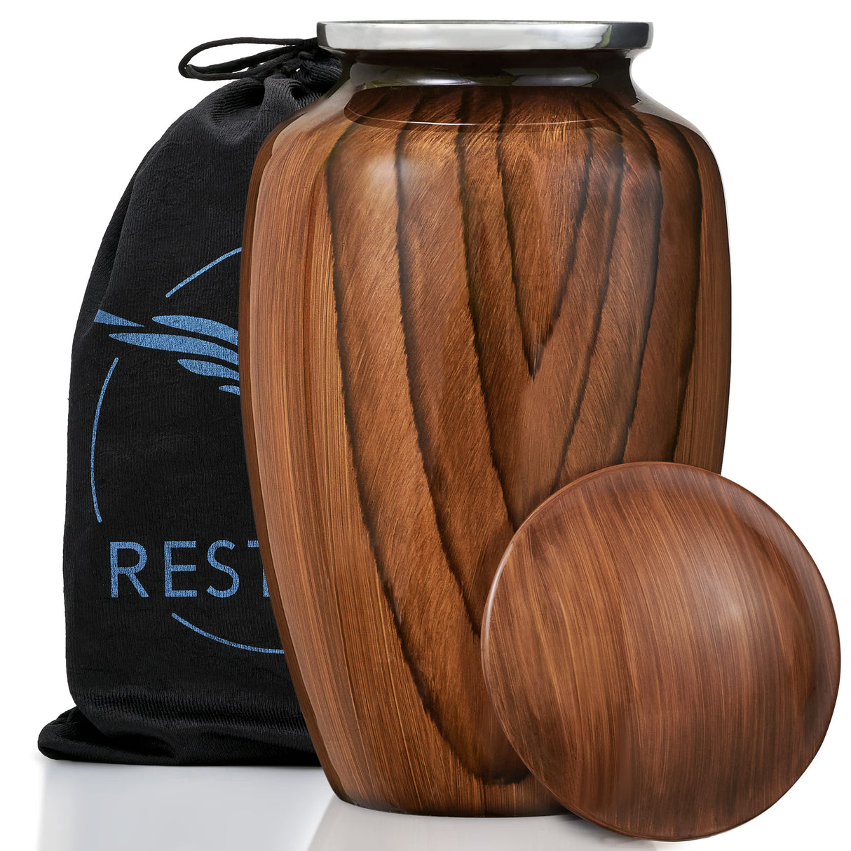 Aubree Woodgrain Aluminum Urns for Adult Male. Cremation urns for Human Ashes Adult Female. Decorative Wood urns for Human Ashes by Restaall RESTAALL
