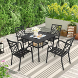 SUNCROWN 5-Piece Outdoor Wrought Iron Chairs and Table Patio Dining Furniture Set - 4 Stackable Metal Chairs, 1 Steel Slat Bistro Table for Garden Backyard Deck SUNCROWN