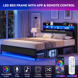 YITAHOME King Size Bed Frame, LED Bed Frame with Storage Headboard, Platform Upholstered Bed with Charging Station, Heavy-Duty Metal Slats, No Box Spring Needed, Fast Assembly - Gray YITAHOME