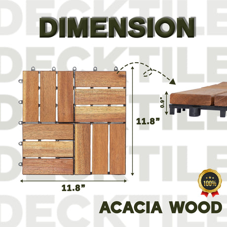VICTORY RELAX Acacia Wood Decking Tiles 9PCS - Easy Snap Interlocking Deck Tiles for Patio Poolside Balcony Decor - All Weather Waterproof Flooring for Indoor & Outdoor (Round Joints) VICTORY RELAX