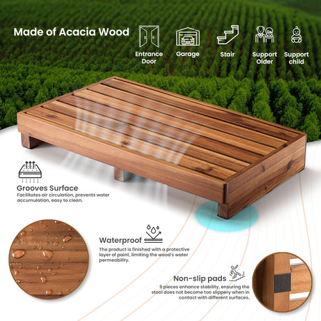 TINAMO 3.5" One Step Stool for Elderly (No Assemble Required)- Acacia Wood High Riser Step Stool for Bed - 550 Lbs Wooden Mobility Stepping Stools for Adults, Kids/Bedside, Bathroom, Kitchen, Garden Tinamo