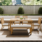 RoyalCraft Aluminum 6 Pieces Patio Dining Sets, Outdoor Dining Table with 4 Chairs and Bench, Outdoor Patio Dining Furniture Set with Removable Cushion for Lawn, Garden, Backyard, Brown RoyalCraft