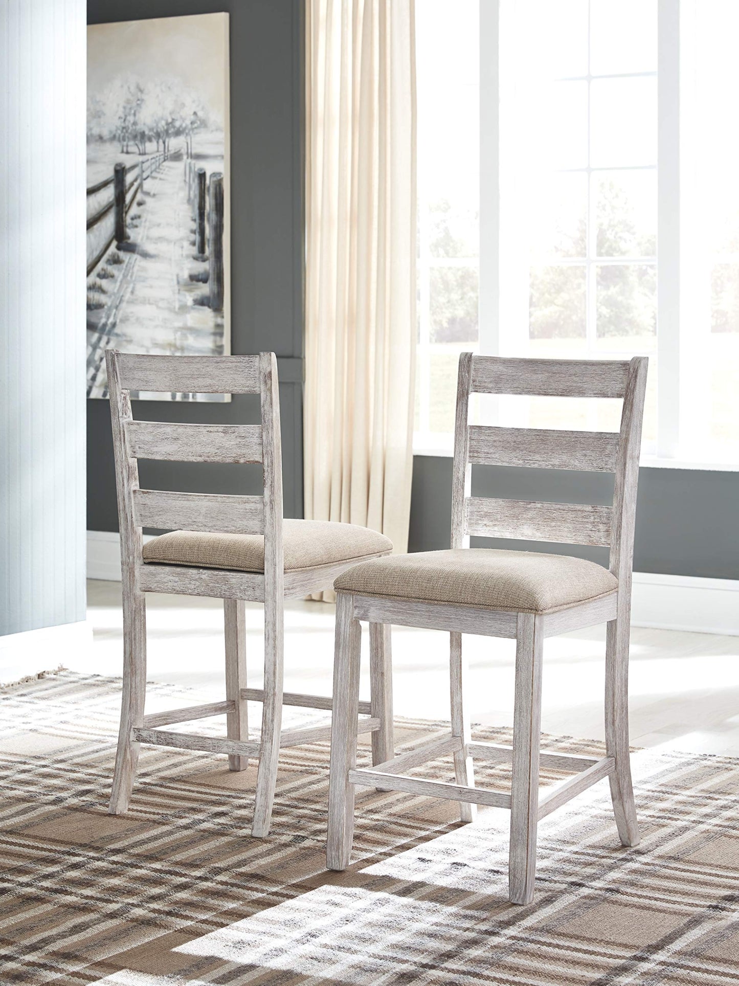 Signature Design by Ashley Skempton 24" Counter Height Upholstered Barstool, Set of 2, Antique White