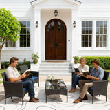 Gotland 8-Piece Outdoor Patio Furniture Set, Wicker Rattan Chairs & Sofa with Cushions and Glass Coffee Table, Conversation Set for Backyard, Lawn, Porch, Pool, Garden (Navy-1) Gotland