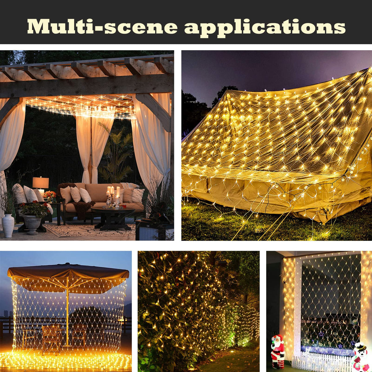 Eueasy Outdoor 360 LED Gazebo Net Lights, 10×10 FT Connectable Fairy Lights with 8 Modes, for Bushes, Garden, Backyard, Holiday, Christmas Eueasy