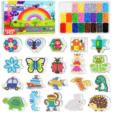 FUNZBO 13200 5mm Fuse Beads Kit - Fuse Beads Set with 20 pcs Special Shaped Pegboards, Home School Arts and Crafts Supplies for Kids, Gifts for Girls and Boys Age 5+ Years Old FUNZBO