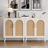 Rovaurx Rattan Storage Cabinet with Doors, Accent Bathroom Floor Cabinet, Modern Sideboard Buffet Cabinet for Living Room, Entryway, Dining Room and Kitchen, White and Natural BMGZ108WM Rovaurx