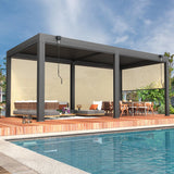 YOLENY 10x20ft Louvered Pergola, Outdoor Pergola with Adjustable Rainproof Roof, Aluminum Gazebo with 6 Panels Pull-Down Screen for Patio, Lawn, Garden, Backyard, Deck, Dark Gray YOLENY