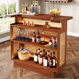 Tribesigns Home Bar Unit, 4-Tier Liquor Bar Table, Mini Bar with Wine Racks and Glass Holder, Farmhouse Bar Cabinet for Home Kitchen Pub, Caramel Brown Tribesigns