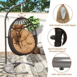 TWT Hanging Egg Chair with Stand, 330lbs Capacity Patio Wicker Egg Swing Chair with UV Resistant Cushion for Bedroom Garden Indoor Outdoor (Dark Brown) TWT