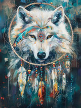 SKRYUIE 5D Wolf Diamond Painting Kits - DIY Diamond Art Kits for Adults Dreamcatcher, Full Round Drill - Crystal Cross Stitch - Adults Craft for Wall & Office Decor - 12x16 Inch q19 SKRYUIE
