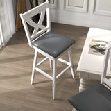 MU 29 Inch Bar Height Swivel Stools, Kitchen Island Chairs with Back, Upholstery Bar Stool with Wood Footrest Legs, Counter Stools for Pub, Bar, Restaurant (Antique White and Grey, Set of 2) MU