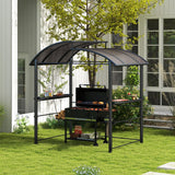 Outsunny 8' x 5' Grill Gazebo Shelter with Interlaced Vented Polycarbonate Roof, Outdoor BBQ Canopy with Side Shelves, Steel Frame for Garden, Patio, Backyard, Dark Gray Aosom