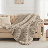 Carriediosa Chunky Knit Throw Blanket 50" X 60", 100% Hand Made Large Chenille Loop Yarn Soft Fluffy Throws for Couch Sofa Bed, Big Crochet Cozy Heavy Thick Cable Woven Blankets, Taupe Carriediosa