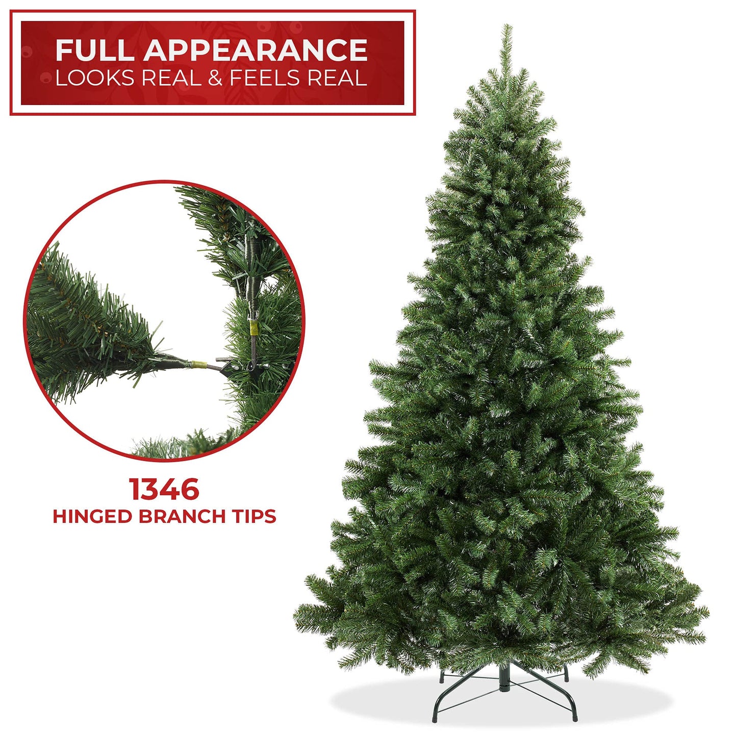 Casafield 7.5FT Realistic Green Spruce Artificial Holiday Christmas Tree with Sturdy Metal Stand