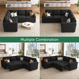 HONBAY Modular Sectional Sleeper Sofa with Pull Out Bed, Velvet L Shaped Sectional Couch with Storage Seat, Convertible Sectional Couches for Living Room, Black HONBAY