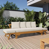 Christopher Knight Home Gary Patio Convertible Couch, Wooden Outdoor Daybed, 3-Seater Acacia Wood Patio Furniture Lounge Sofa for Backyard/Poolside/Garden, Back Pillow+Removable Cushion, Teak+ Beige Christopher Knight Home