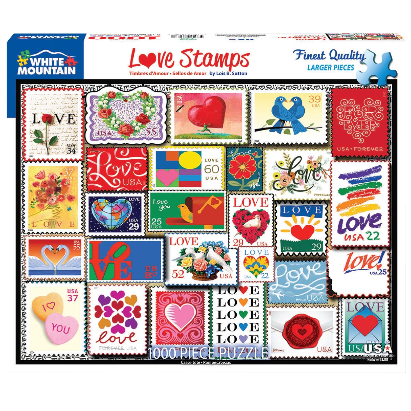 White Mountain Puzzles Love Stamps 1000 Piece Jigsaw Puzzle