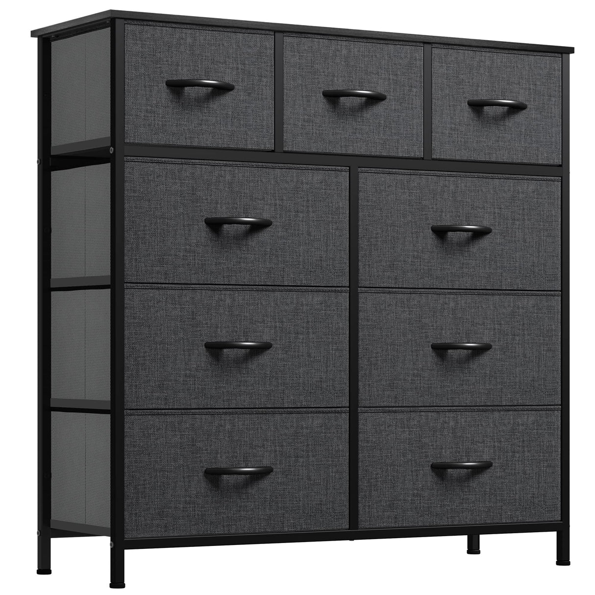 YITAHOME Dresser with 9 Drawers - Fabric Storage Tower, Tall Chest Organizer Unit for Living Room, Entryway with Sturdy Steel Frame, Wooden Top, Black Grey YITAHOME