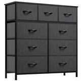 YITAHOME Dresser with 9 Drawers - Fabric Storage Tower, Tall Chest Organizer Unit for Living Room, Entryway with Sturdy Steel Frame, Wooden Top, Black Grey YITAHOME