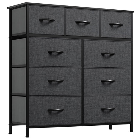 YITAHOME Dresser with 9 Drawers - Fabric Storage Tower, Tall Chest Organizer Unit for Living Room, Entryway with Sturdy Steel Frame, Wooden Top, Black Grey YITAHOME