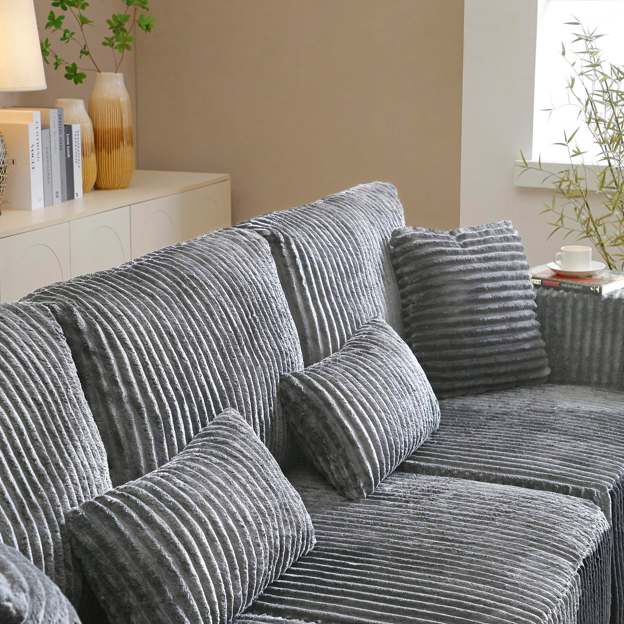 HYJT-H&K Modular Sectional Sofa Cloud Sectional Couch, 107" Comfy Fluffy L Shaped Dark Grey Couches for Living Room, Deep Seat Memory Foam Plush Corduroy Boneless Couch Sectionals Left Facing Chaise HYJT-H&K