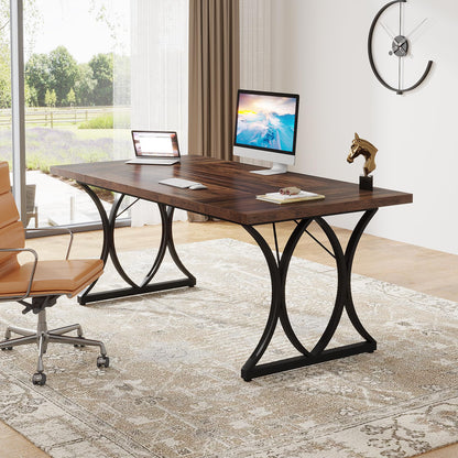 Tribesigns 63 L x31W x 30 H Executive Desk, Farmhouse Wood Computer Desk, Large Home Offcie Table with Black Metal Frame, Long Table (black&rustic) - WoodArtSupply