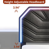 LIKIMIO Twin Bed Frames with Lighted Headboard, Upholstered Modern Cama Twin Platform Bed with Heavy Duty Supports, No Box Spring Need, Noise Free, Easy Assembly, Black LIKIMIO