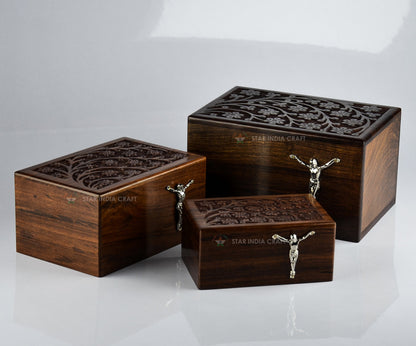 Handmade Tree of Life Adult Wooden Cremation Urns for Human Ashes by STAR INDIA CRAFT - Dark Brown Wooden Pet Urns for Dogs, Wooden Funeral Urns, - WoodArtSupply