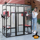 COZIWOW 70Inches Large Spacious Wooden Catio Outdoor Cat Enclosure with Perches and Condos, Cat Cage Indoor with Waterproof Roof, 7 Platforms & 2 Resting Box, UV Resistant (Gothic) COZIWOW