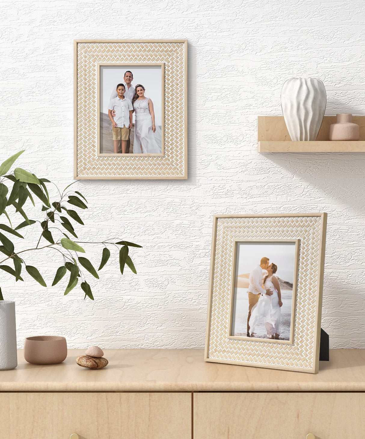 Afuly 5x7 Picture Frame Natural Boho Picture Frames Beige Chic Bohemian Photo Frame Desk Picture Frames for Wall Hangings Home Decor, Wedding Gifts for Couple Grandma Mom Women Afuly