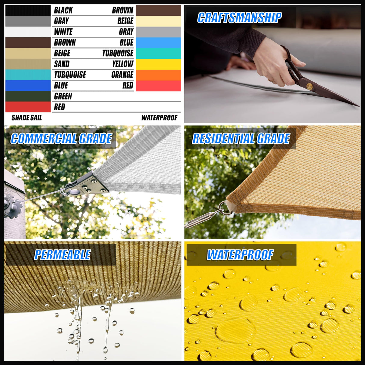 Royal Shade 8' x 14' Beige Rectangle Sun Shade Sail Canopy Outdoor Patio Fabric Screen Awning RTAPR0814 - UPF50+ 95% UV Blockage, Heavy Duty, Water & Air Permeable (We Make Custom Size) Royal Shade